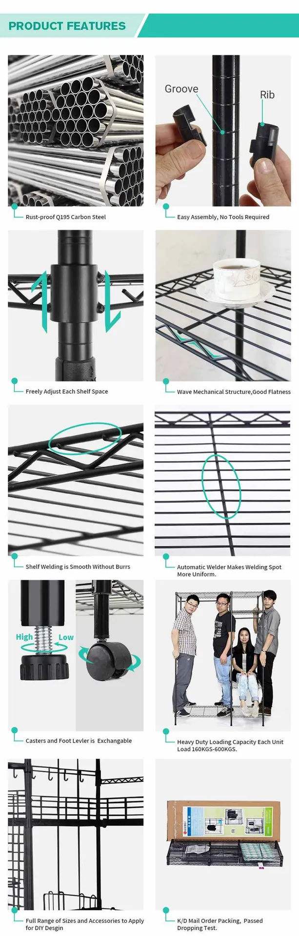 US & EU Market Hot Sale Custom Design Open Clothes Wardrobe Garment Wire Shelving in Black — product detail 6